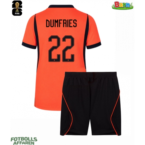 Nederländerna Denzel Dumfries #22 Hemmaställ Barn VM 2026 Kortärmad (+ Korta byxor)